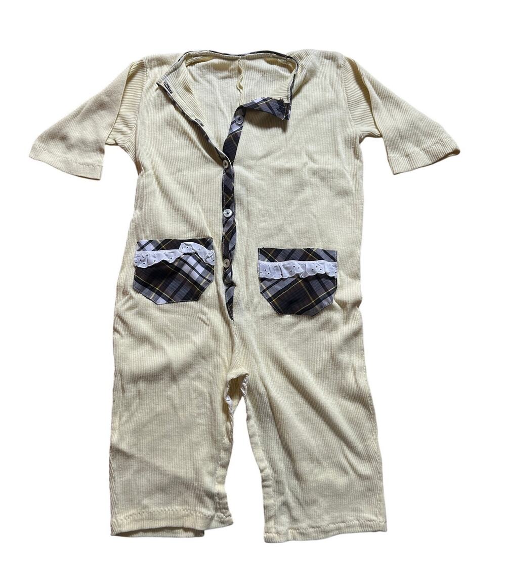 Handmade Toddler Cream And Plaid One Piece One Size